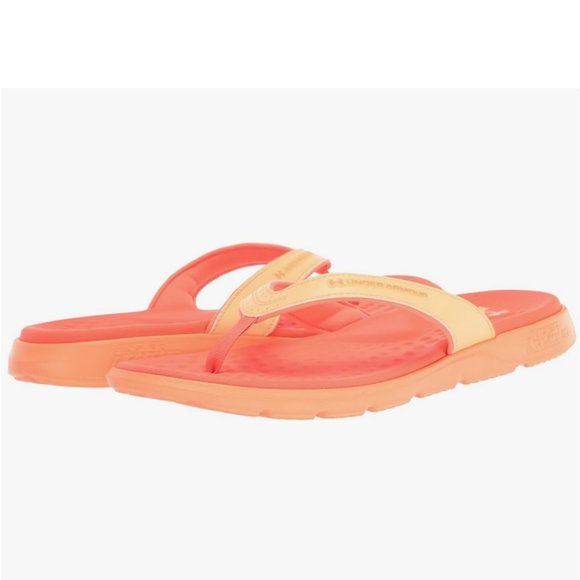 Size 12 Under Armour Women's Ignite Marbella Flip Flop Orange Tropic Water OK! - Picture 2 of 5